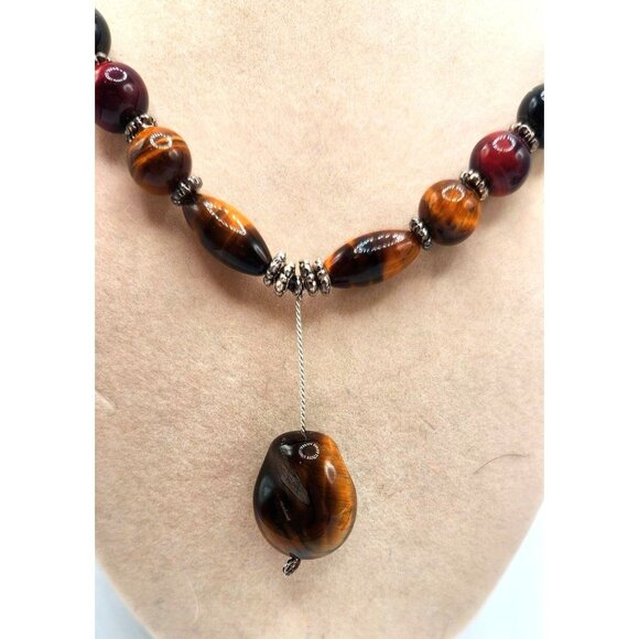 Tiger Eye Beaded Necklace With Tiger Eye Pendant - Picture 1 of 4